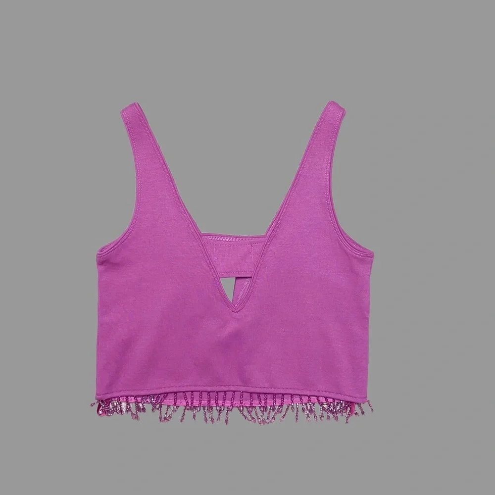 💛 XS 💛 NWT Anthro Tank Cropped Beaded Embellished - Picture 2 of 9